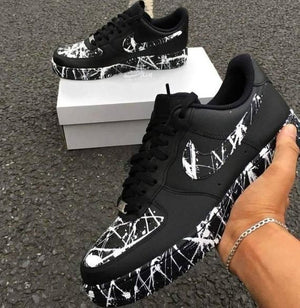 Black Shoes White Line Splatter Air Force 1 Custom