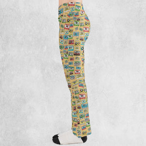 80s Playlist Pattern Flare Leggings