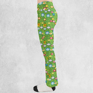 8bit Flower Garden Super Mario Pattern Flare Leggings