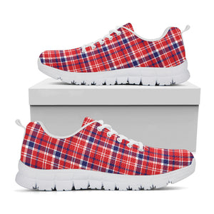 4th of July American Plaid Print White Running Shoes