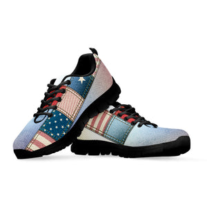 4th of July USA Denim Patchwork Print Black Running Shoes