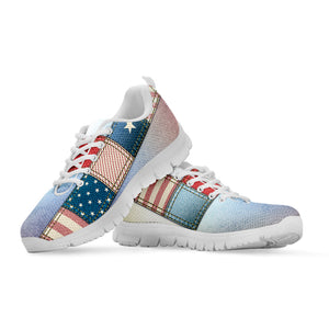 4th of July USA Denim Patchwork Print White Running Shoes