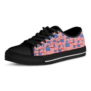 4th of July USA Flag Pattern Print Black Low Top Sneakers