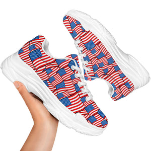 4th of July USA Flag Pattern Print White Chunky Shoes