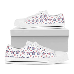 4th of July USA Star Pattern Print White Low Top Sneakers