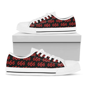 666 Satan Pattern Print White Low Top Sneakers