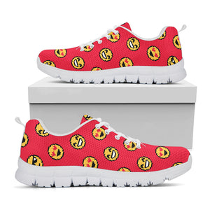 8-Bit Emoji Pattern Print White Running Shoes
