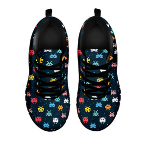 8-Bit Video Game Monsters Pattern Print Black Running Shoes