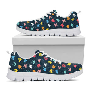 8-Bit Video Game Monsters Pattern Print White Running Shoes