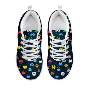 8-Bit Video Game Monsters Pattern Print White Running Shoes