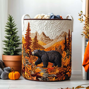 Autumn Bear Charm Quilted Laundry Basket Merch For Home And Bedroom