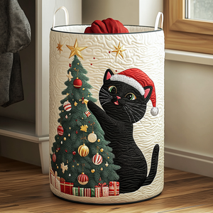 Black Cat Charm Quilted Laundry Basket Mother’s Day Merch Gift