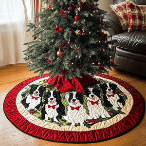 Border Collie Christmas Quilted Christmas Tree Skirt Heartwarming Christmas Tree Skirt Gift for Loved Ones