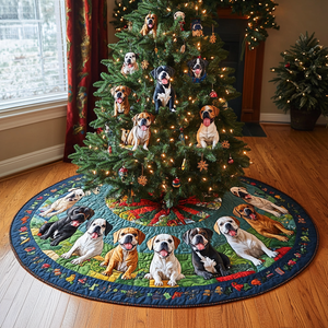 Boxer Holiday Magic Christmas Quilted Tree Skirt Cozy Holiday Tree Skirt to Brighten Your Home