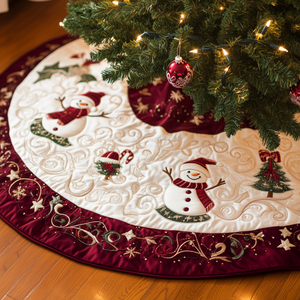 Burgundy Snowmen Quilted Tree Skirt Must-Have Holiday Decor Merch