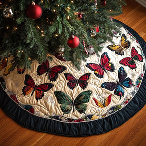 Butterfly Garden Delight Quilted Christmas Tree Skirt Trending Christmas Tree Skirt Merch 2025
