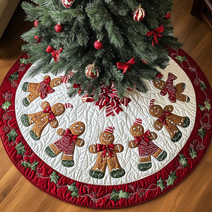 Candy Cane Ginger Magic Christmas Quilted Tree Skirt Seasonal Gift Merch for Festive Homes