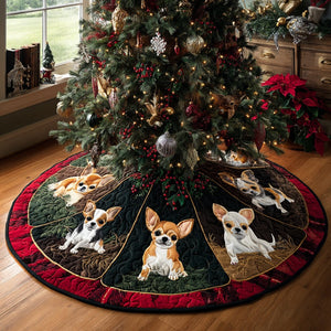 Chihuahua Warmth Quilted Christmas Tree Skirt Seasonal Gift Merch for Festive Homes Custom Christmas Tree Skirt Merch for Your Family