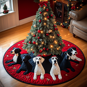 Christmas Great Dane Christmas Quilted Tree Skirt Classic Red and White Tree Skirt for Traditional Decor