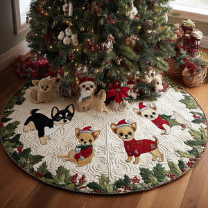 Cozy Chihuahua Quilted Christmas Tree Skirt Exclusive Holiday Tree Skirt Gift for Families Festive Christmas Tree Skirt for Holiday Decor