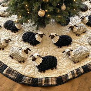 Cozy Flock Quilted Christmas Tree Skirt Lovely Gift Merch for a Festive Home