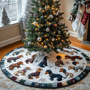 Dachshund By The Fire Quilted Christmas Tree Skirt Thoughtful Christmas Tree Skirt Gift Idea