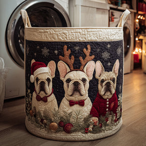 Festive Bulldog Trio Quilted Laundry Basket Mother’s Day Merch Gift