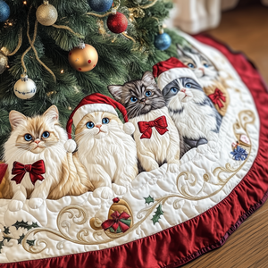 Festive Cat Quilted Tree Skirt Unique Gift Merch For Friends