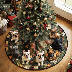 Frenchie Holiday Spirit Quilted Christmas Tree Skirt Perfect Holiday Gift for Home Decor Lovers