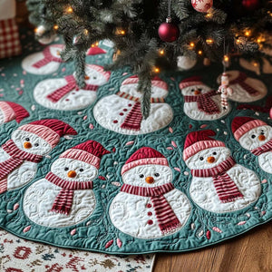 Frosty Festivities Christmas Quilted Tree Skirt Lovely Gift Merch for a Festive Home