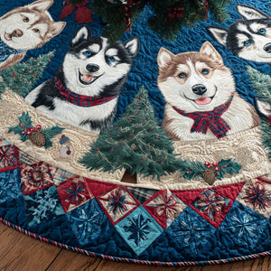 Frosty Husky Dreams Quilted Christmas Tree Skirt Beautiful Tree Skirt to Complete Your Christmas Look