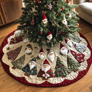 Gnome Village Magic Quilted Christmas Tree Skirt Special Holiday Tree Skirt Gift for Newlyweds