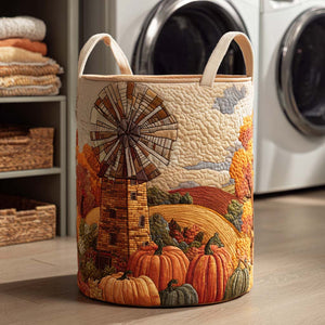 Golden Fall Vibes Quilted Laundry Basket Mother’s Day Merch Gift