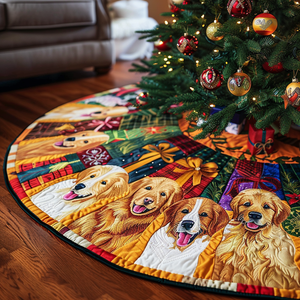 Golden Retriever Gift Christmas Quilted Tree Skirt Festive Christmas Tree Skirt for Holiday Decor