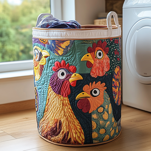 Happy Chicken Quilted Laundry Basket Merch For Home And Bedroom