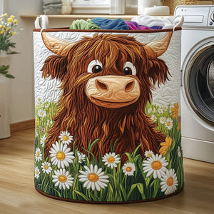 Highland Cow Quilted Laundry Basket Merch For Mom