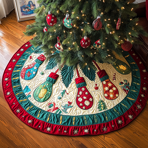 Illuminated Holiday Christmas Quilted Tree Skirt Lovely Gift Merch for a Festive Home