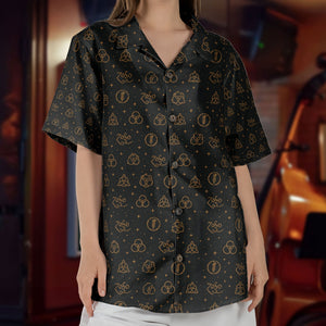 Led Zeppelin Four Symbols ZoSo Black Gold Monogram Hawaiian Shirt Retro Music Album Art Inspired Unisex Shirt