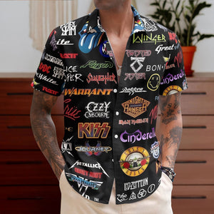 Rock Band Unisex Hawaiian Shirt Retro Music Inspired Aloha Shirt