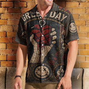 Green Day Gothic Stained Glass Hawaiian Shirt - Unisex Pop Punk Concert Summer Button Up Shirt