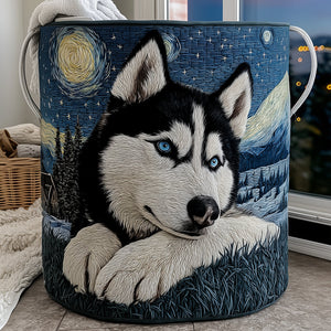 Midnight Husky Quilted Laundry Basket Unique Gift For Laundry Lovers