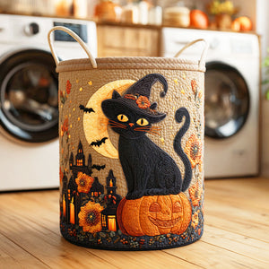 Night Cat Quilted Laundry Basket Mother’s Day Merch Gift