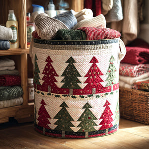 Nordic Pine Rows Quilted Laundry Basket Thoughtful Housewarming Gift
