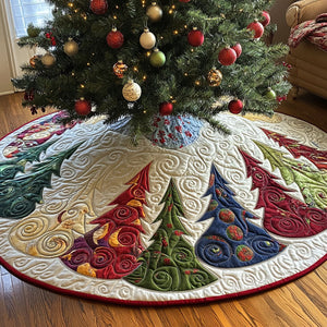 Pine Grove Fantasy Quilted Christmas Tree Skirt Lovely Holiday Tree Skirt for Festive Vibes