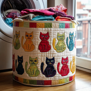 Playful Cat Quilted Laundry Basket Anniversary Merch Gift