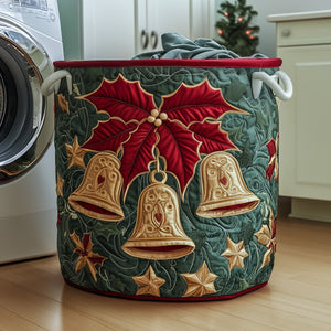 Poinsettia Quilted Laundry Basket Thanksgiving Merch Gift