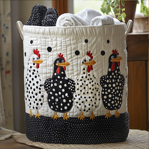 Polka Dot Peckers Quilted Laundry Basket Thanksgiving Merch Gift