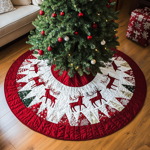 Prancer Parade Christmas Quilted Tree Skirt Perfect Holiday Gift for Home Decor Lovers