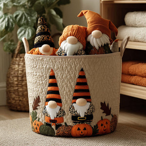 Pumpkin Spell Gnome Quilted Laundry Basket Merch For Home And Living