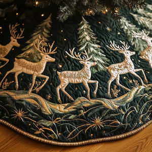 Reindeer Journey Christmas Quilted Tree Skirt Trending Christmas Tree Skirt Merch 2025
